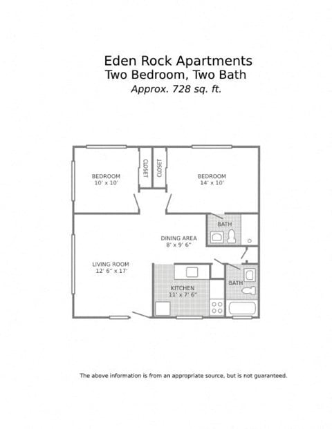 Floor plan for 2 beds, 2 baths, 787 sqft